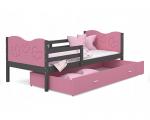 Dětská postel MAX P 80x160cm s šedou konstrukcí v růžové barvě s motivem motýlků