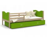 Dětská postel MAX P 80x190cm s borovicovou konstrukcí v zelené barvě s motivem vláčku