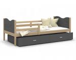 Dětská postel MAX P 90x200cm s borovicovou konstrukcí v šedé barvě s motivem vláčku