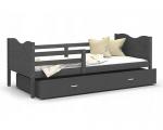 Dětská postel MAX P 90x200cm s šedou konstrukcí v šedé barvě s motivem vláčku