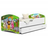 Dětská postel IGOR  80x160  cm v bílé barvě se šuplíkem ZVIŘATKA Z JUNGLE