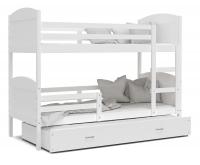 Dětská patrová postel MATYAS 3 80x190 cm s bílou konstrukcí v bílé barvě s přistýlkou