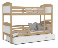 Dětská patrová postel MATYAS 3 80x190 cm s borovicou konstrukcí v bílé barvě s přistýlkou