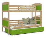 Dětská patrová postel MATYAS 3 80x190cm s borovicou konstrukcí v zelené barvě s přistýlkou