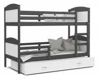 Dětská patrová postel MATYAS 3 80x190cm s šedou konstrukcí v bílé barvě s přistýlkou