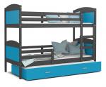 Dětská patrová postel MATYAS 3 80x190cm s šedou konstrukcí v modré barvě s přistýlkou