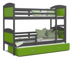 Dětská patrová postel MATYAS 3 80x190cm s šedou konstrukcí v zelené barvě s přistýlkou