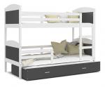 Dětská patrová postel MATYAS 3 90x200 cm s bílou konstrukcí v šedé barvě s přistýlkou