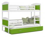 Dětská patrová postel MATYAS 3 90x200 cm s bílou konstrukcí v zelené barvě s přistýlkou