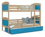 Dětská patrová postel MATYAS 3 90x200cm s borovic. konstrukcí v modré barvě s přistýlkou