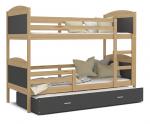 Dětská patrová postel MATYAS 3 90x200cm s borovic. konstrukcí v šedé barvě s přistýlkou