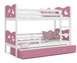Dětská patrová postel MAX 3 80x190 cm s bílou konstrukcí v růžové barvě s motýlky