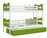 Dětská patrová postel MAX 3 80x190 cm s bílou konstrukcí v zelené barvě s vláčky