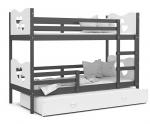 Dětská patrová postel MAX 3 80x190 cm s šedou konstrukcí v bílé barvě se srdíčky