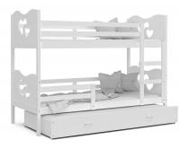 Dětská patrová postel MAX 3 90x200 cm s bílou konstrukcí v bílé barvě se srdíčkama