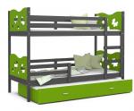 Dětská patrová postel MAX 3 90x200 cm s šedou konstrukcí v zelené barvě s motýlky