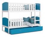 Dětská patrová postel TAMI 80x160 cm s bílou konstrukcí v modré barvě