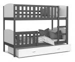 Dětská patrová postel TAMI 80x160 cm s bílou konstrukcí v šedá barvě