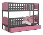 Dětská patrová postel TAMI 80x160 cm s šedou konstrukcí v růžové barvě