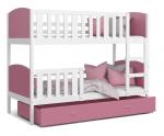 Dětská patrová postel TAMI 80x190 cm s bílou konstrukcí v růžové barvě