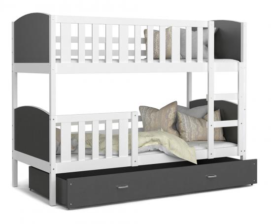 Dětská patrová postel TAMI 80x190 cm s bílou konstrukcí v šedé barvě