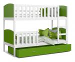 Dětská patrová postel TAMI 80x190 cm s bílou konstrukcí v zelené barvě
