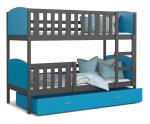 Dětská patrová postel TAMI 80x190 cm s šedou konstrukcí v modré barvě