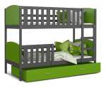 Dětská patrová postel TAMI 80x190 cm s šedou konstrukcí v zelené barvě