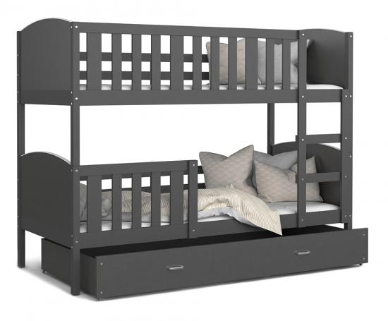 Dětská patrová postel TAMI 90x200 cm s šedou konstrukcí v šedé barvě