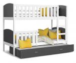 Dětská patrová postel TAMI 3 80x190 cm s bílou konstrukcí v šedé barvě s přistýlkou