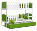 Dětská patrová postel TAMI 3 80x190 cm s bílou konstrukcí v zelené barvě s přistýlkou