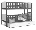 Dětská patrová postel TAMI 3 80x190 cm s šedou konstrukcí v bílé barvě s přistýlkou