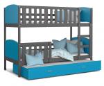 Dětská patrová postel TAMI 3 80x190 cm s šedou konstrukcí v modré barvě s přistýlkou