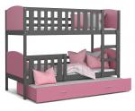 Dětská patrová postel TAMI 3 80x190 cm s šedou konstrukcí v růžové barvě s přistýlkou