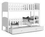 Dětská patrová postel TAMI 3 90x200 cm s bílou konstrukcí v bílé barvě s přistýlkou
