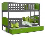 Dětská patrová postel TAMI 3 90x200 cm s šedou konstrukcí v zelené barvě s přistýlkou