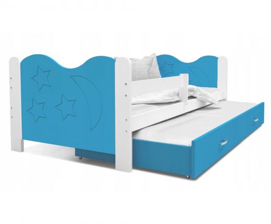 Dětská postel MIKOLAJ P2 80x190 cm s bílou konstrukcí v modré barvě s přistýlkou