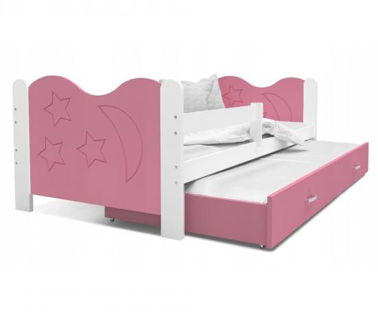 Dětská postel MIKOLAJ P2 80x190 cm s bílou konstrukcí v růžové barvě s přistýlkou