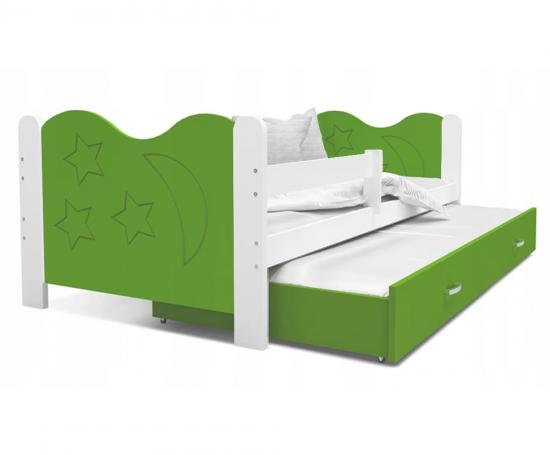 Dětská postel MIKOLAJ P2 80x190 cm s bílou konstrukcí v zelené barvě s přistýlkou