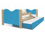 Dětská postel MIKOLAJ P2 80x190 cm s borovicovou konstrukcí v modré barvě s přistýlkou