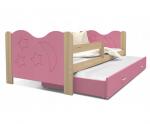 Dětská postel MIKOLAJ P2 80x190 cm s borovicovou konstrukcí v růžové barvě s přistýlkou