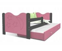 Dětská postel MIKOLAJ P2 80x190 cm s šedou konstrukcí v růžové barvě s přistýlkou