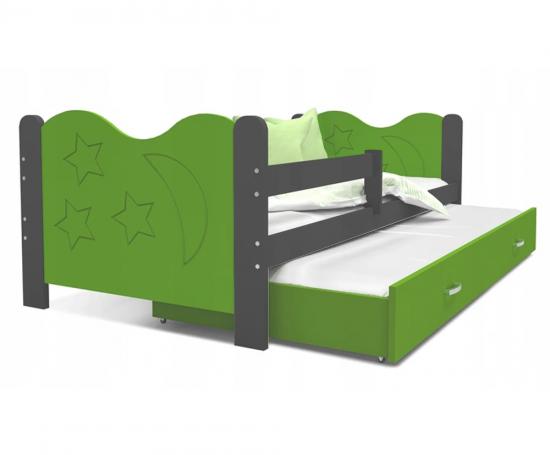Dětská postel MIKOLAJ P2 80x190 cm s šedou konstrukcí v zelené barvě s přistýlkou