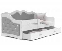 Dětská postel LILI 80x180cm s bílou konstrukcí a s šedým čalouněním