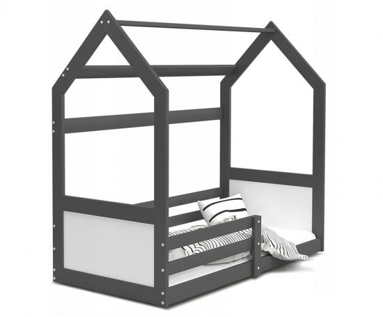 Dětská postel DOMEK MIKI 80x190 cm v šedé barvě se zábranami