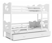 Dětská patrová postel MAX 160x80 cm s bílou konstrukcí v bílé barvě se SRDÍČKY