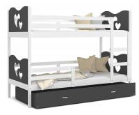 Dětská patrová postel MAX 160x80 cm s bílou konstrukcí v šedé barvě se SRDÍČKY