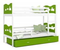Dětská patrová postel MAX 160x80 cm s bílou konstrukcí v zelené barvě s VLÁČKEM