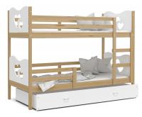 Dětská patrová postel MAX 160x80 cm s borovicovou konstrukcí v bílé barvě se SRDÍČKY