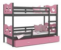 Dětská patrová postel MAX 160x80 cm s šedou konstrukcí v růžové barvě s MOTÝLKY